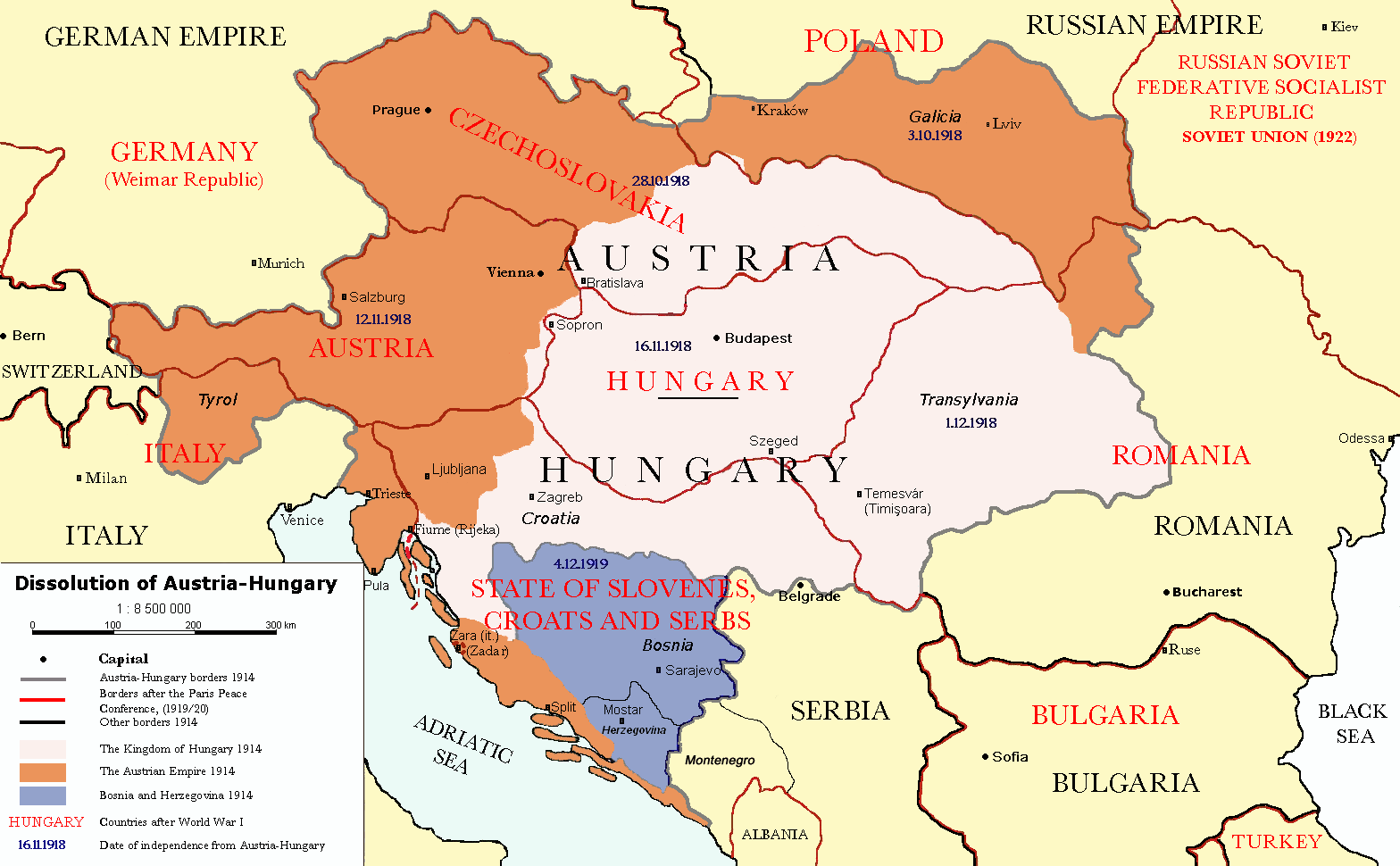 Karta nekadašnjeg Austru-Ugarskog carstva